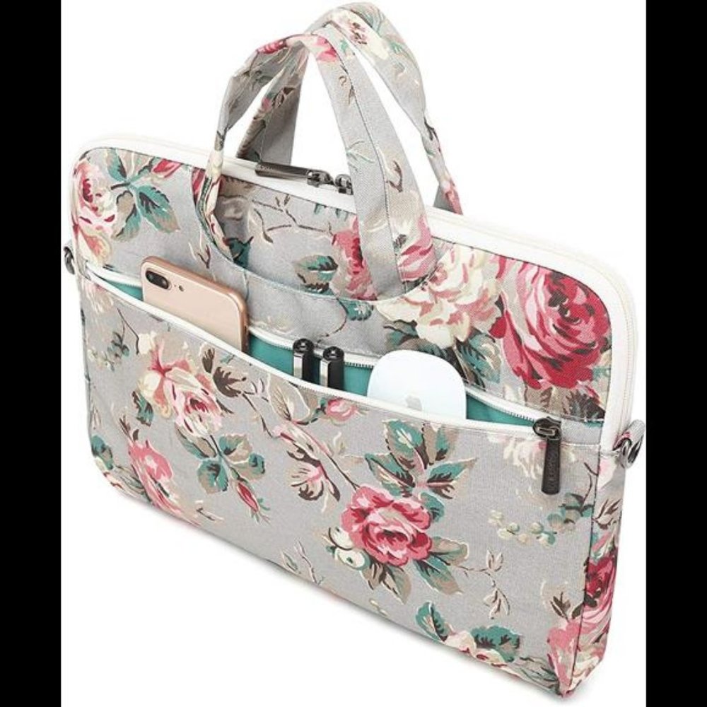 Designer Rose Pattern Water Resistant Laptop Shoulder Messenger Bag for MacBook